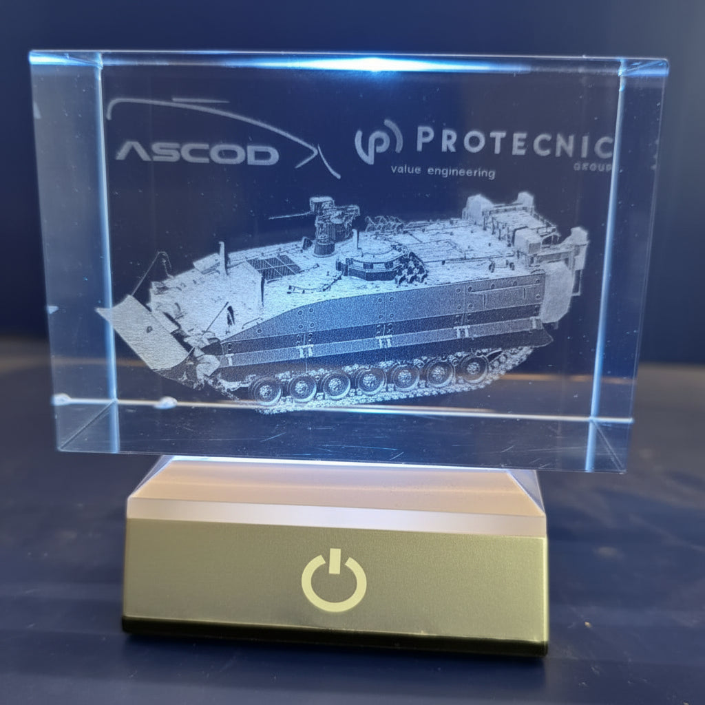 Cubo grande cristal grabado en 3d incluye base luminosa