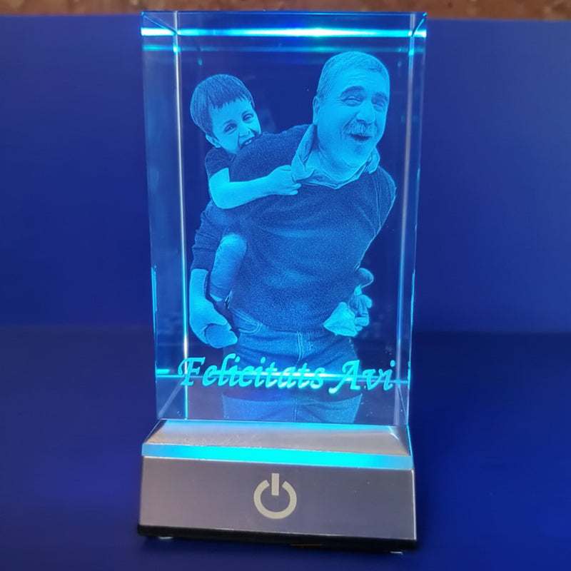 cristal personalizado con foto 3d  abuelo y nieto barcelona crystal